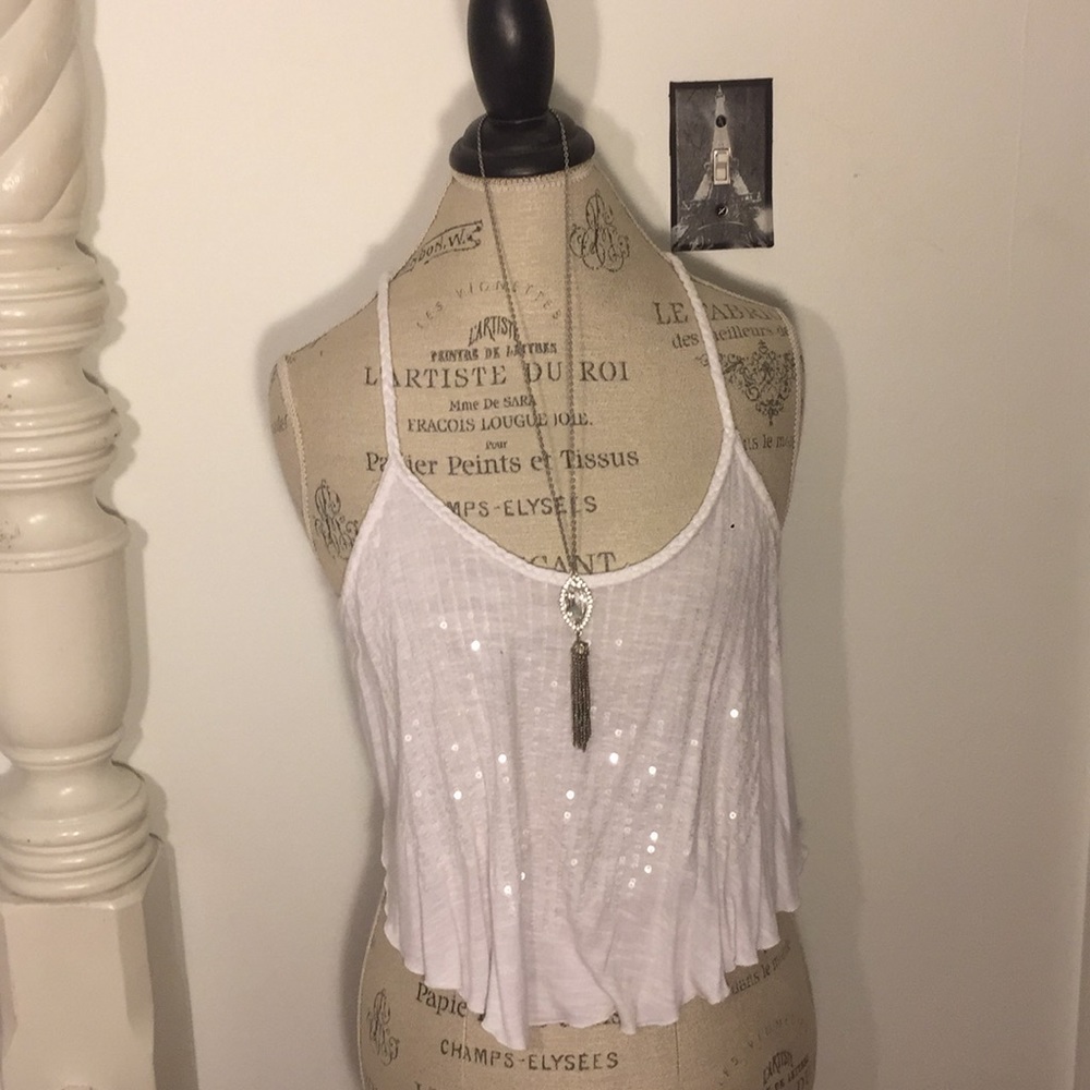 White & clear sequin crop top